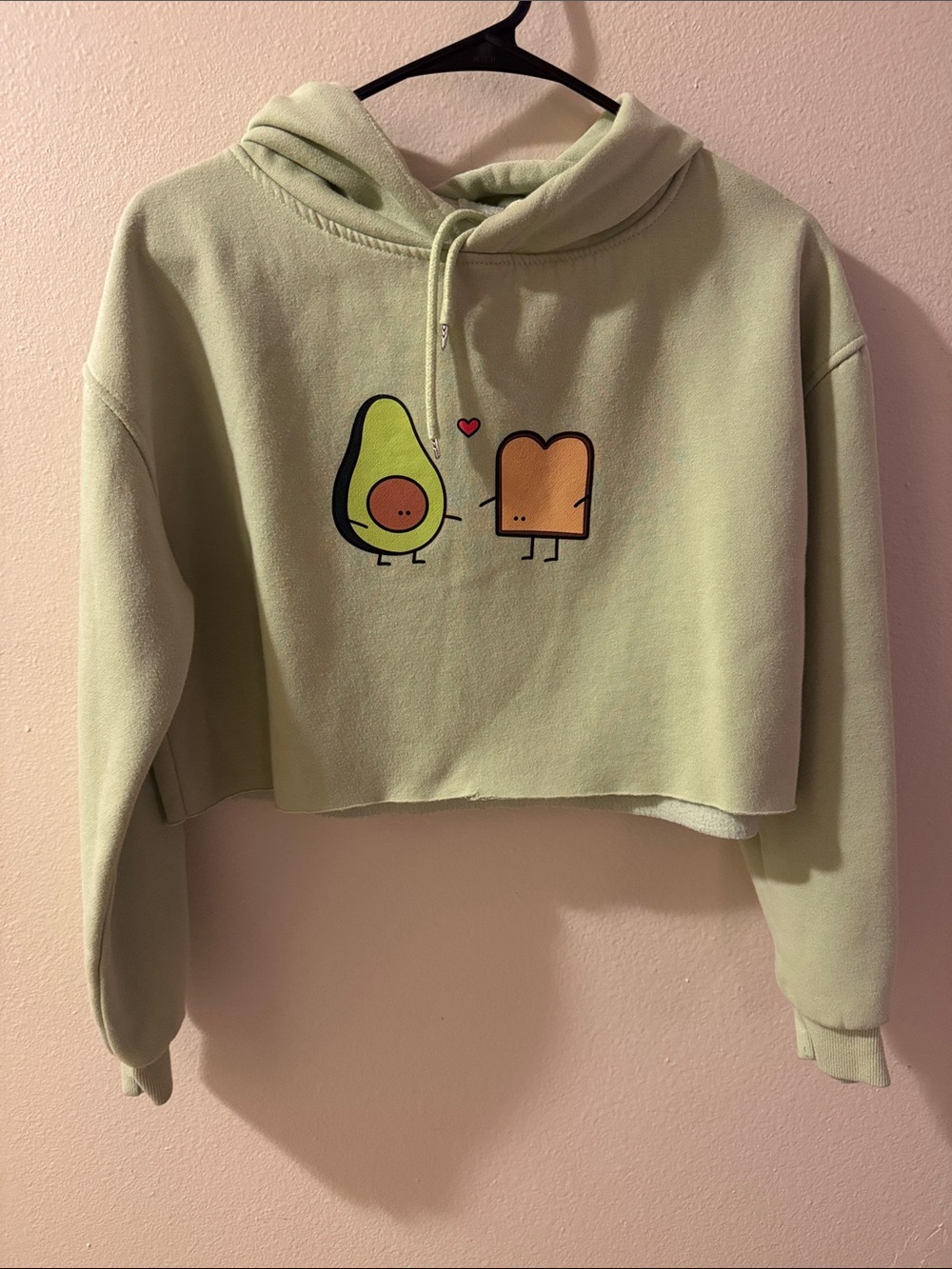 Cute Avocado & Toast Cropped Hoodie - Light Green